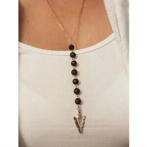 Lava Stone and Metal Aromatherapy Diffuser Necklace with Arrowhead Pendant